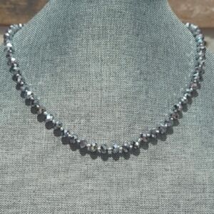 Vintage Faceted Black & Blue Carnival Glass Bead Necklace – Knotted Strand